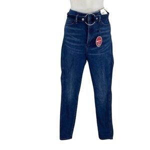 NWT Express Denim Perfect Dark Wash Super High Rise Skinny Belted Jeans 8